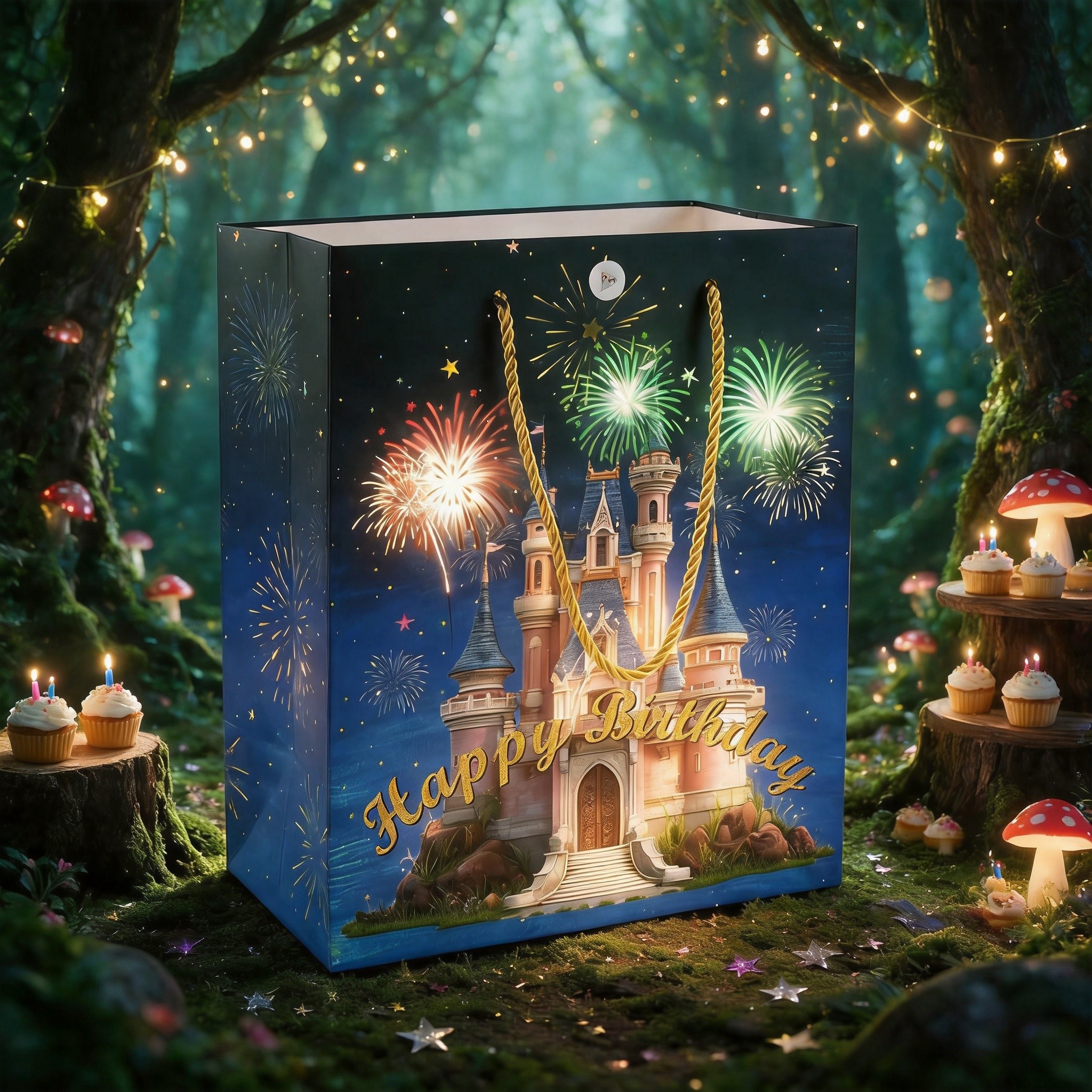 POPGIFTEE pink castle Happy Birthday musical light-up gift bag